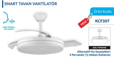 Vanti 30w 42” Smart Ledli Modern Vantilatör KCF307 Beyaz