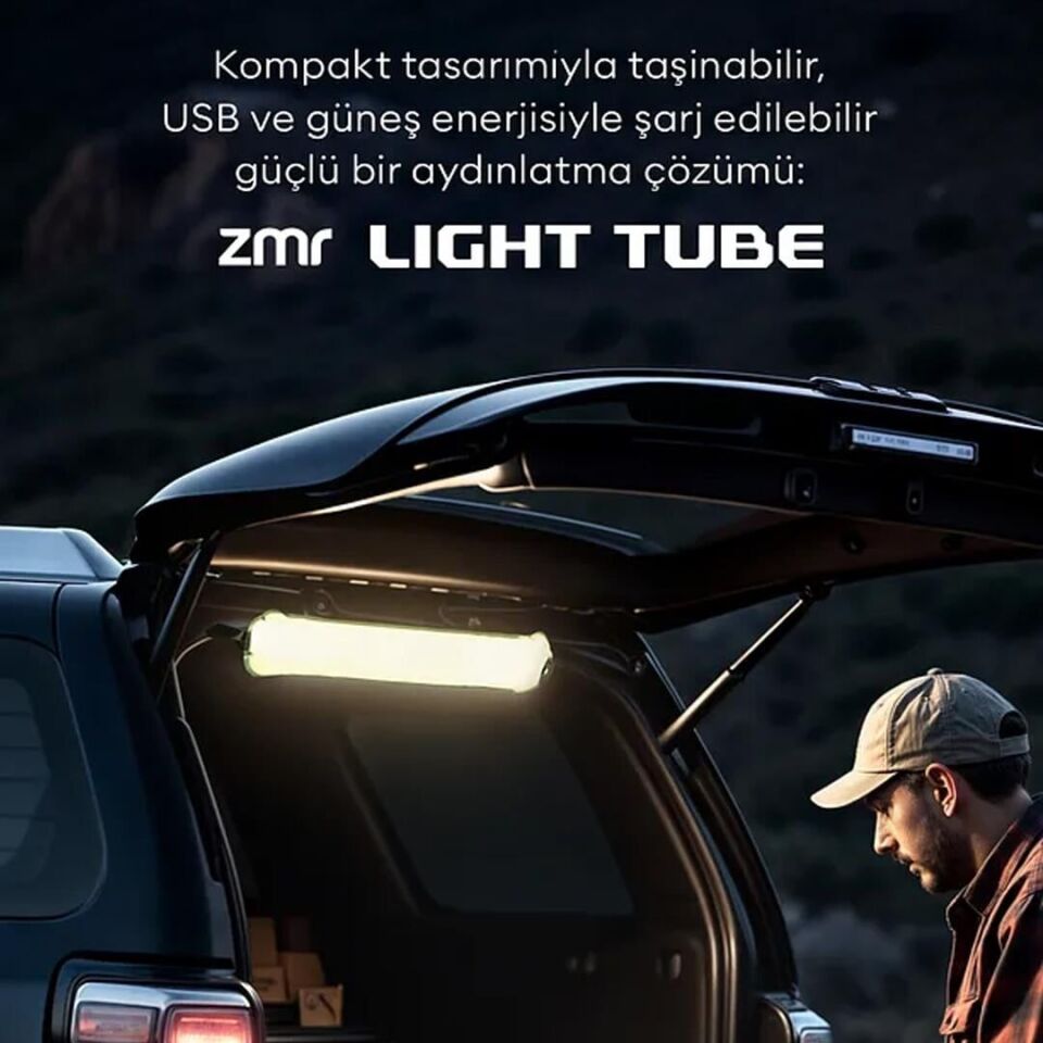 ZMR ZMR-385 Katlanır Şişirilebilir Beyaz Ledli Aydınlatma Tüpü USB Ve Güneş Enerjisi Şarjlı Armatür