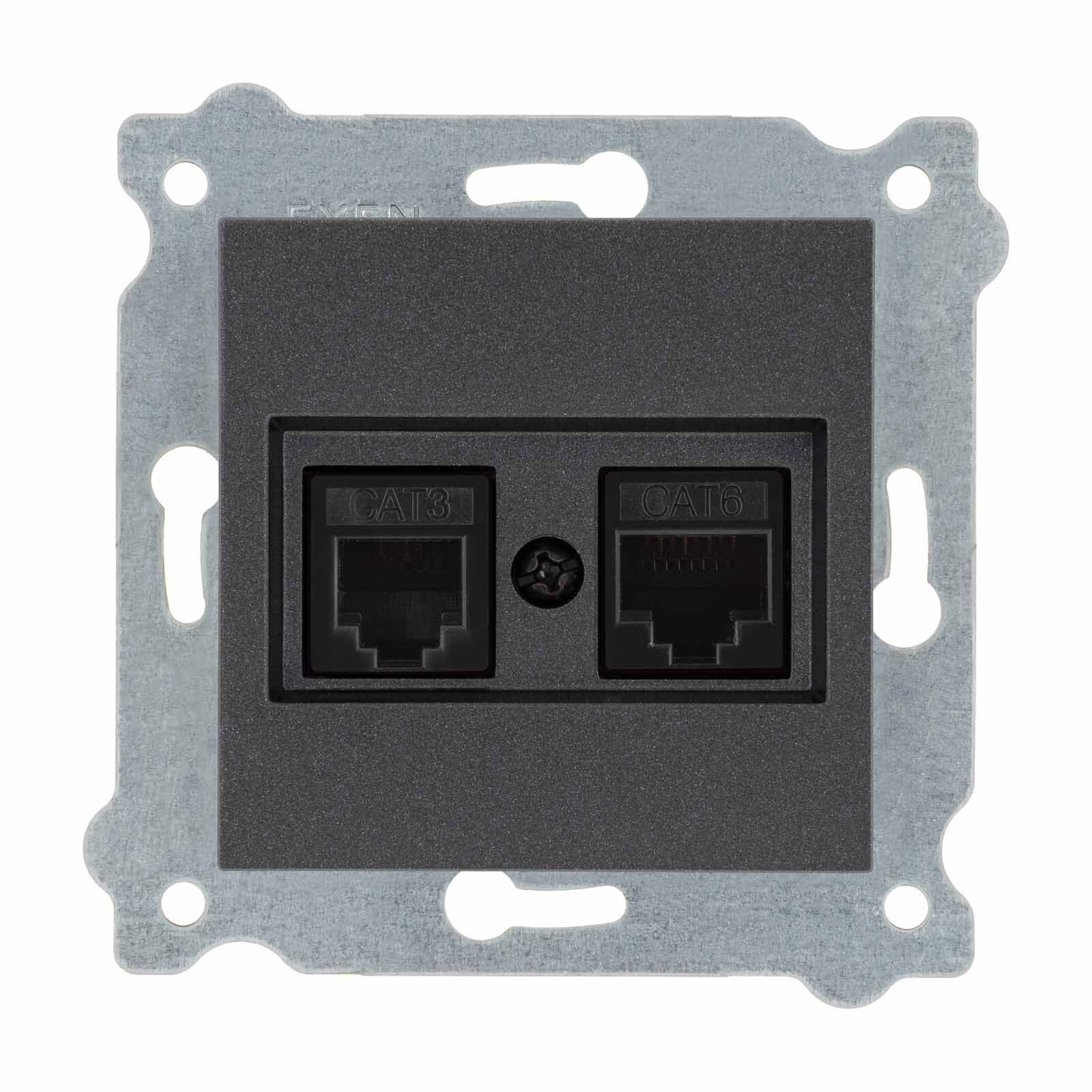 Exen Antrasit Modül+Kapak  Data Cat6 + Nümeris Telefon Prizi Cat3