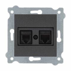 Exen Antrasit Modül+Kapak  Data Cat6 + Nümeris Telefon Prizi Cat3