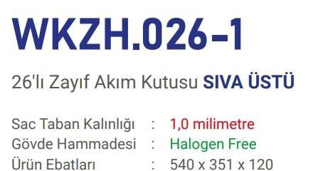 Çetsan 26 W. Otomat Kapasiteli+Zayif Akim Kutusu S.Ü. Saç Tabanli WKZH.026-1