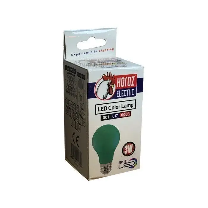 Horoz 3 Watt Yeşil Renkli Işık Led Ampul E-27 Duy  3w 102 Lumen Spectra