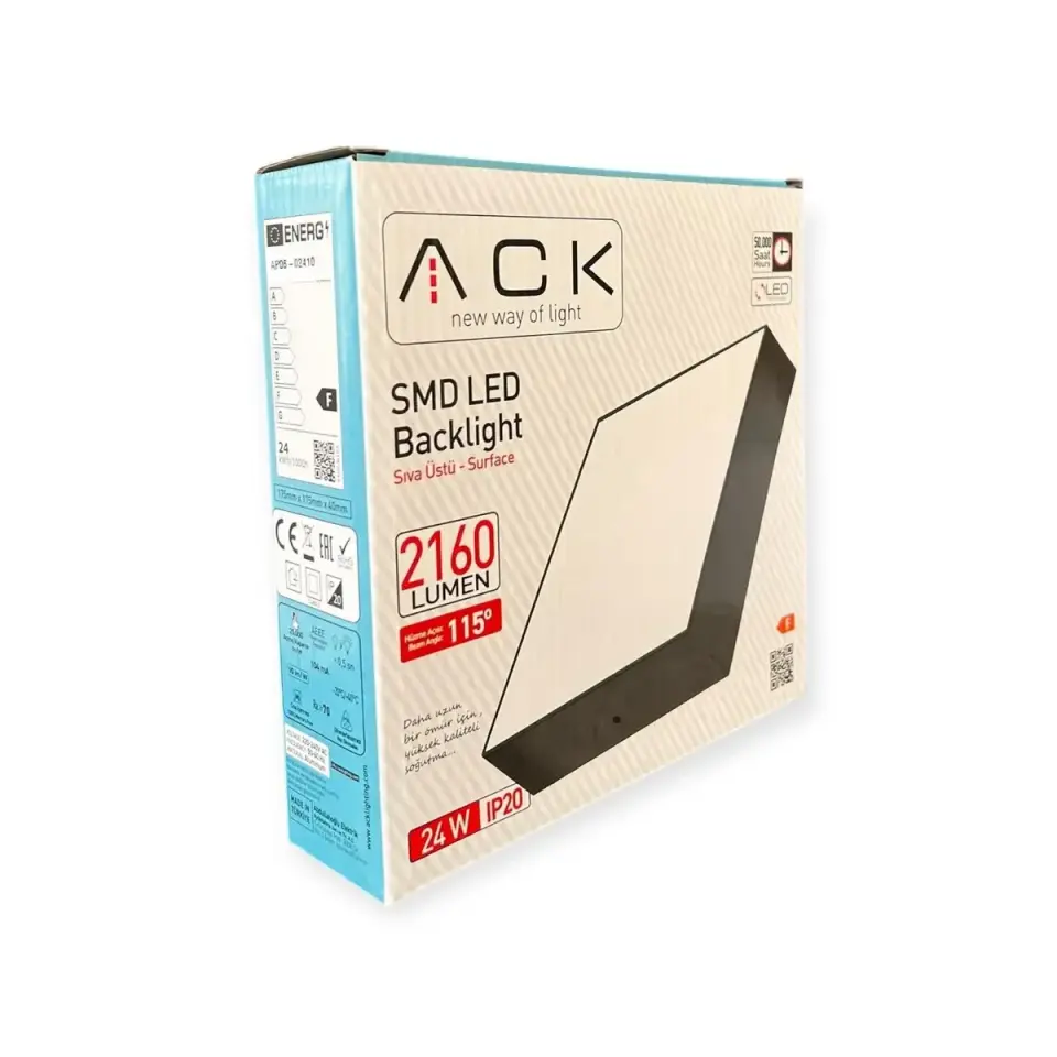 Ack 24W Beyaz 3000K Sıva Üstü Kare Led Backlıght Panel Ap06-02400