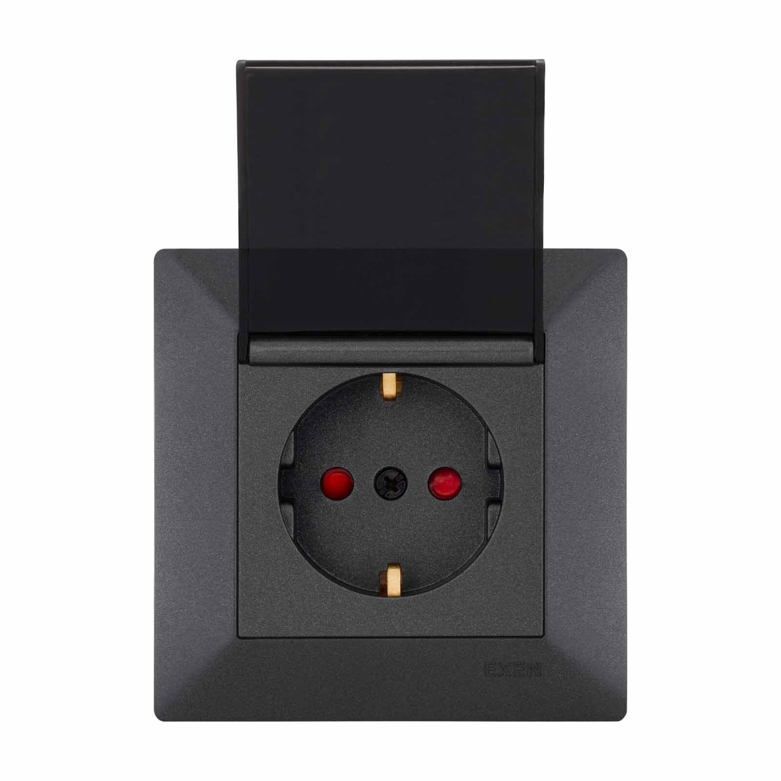 Exen Odak Antrasit Kapakli Çocuk Korumali Toprakli Priz Komple Takim