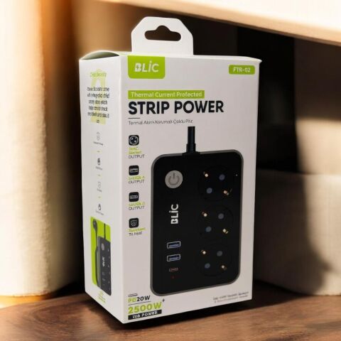 Strip Power Termal Akim Korumali 3 Lü Priz Kare