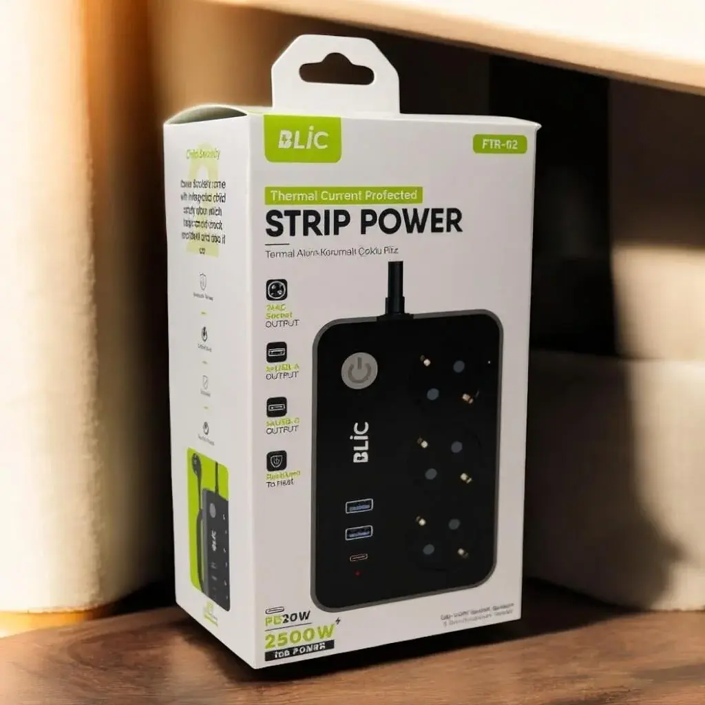 Strip Power Termal Akim Korumali 3 Lü Priz Kare