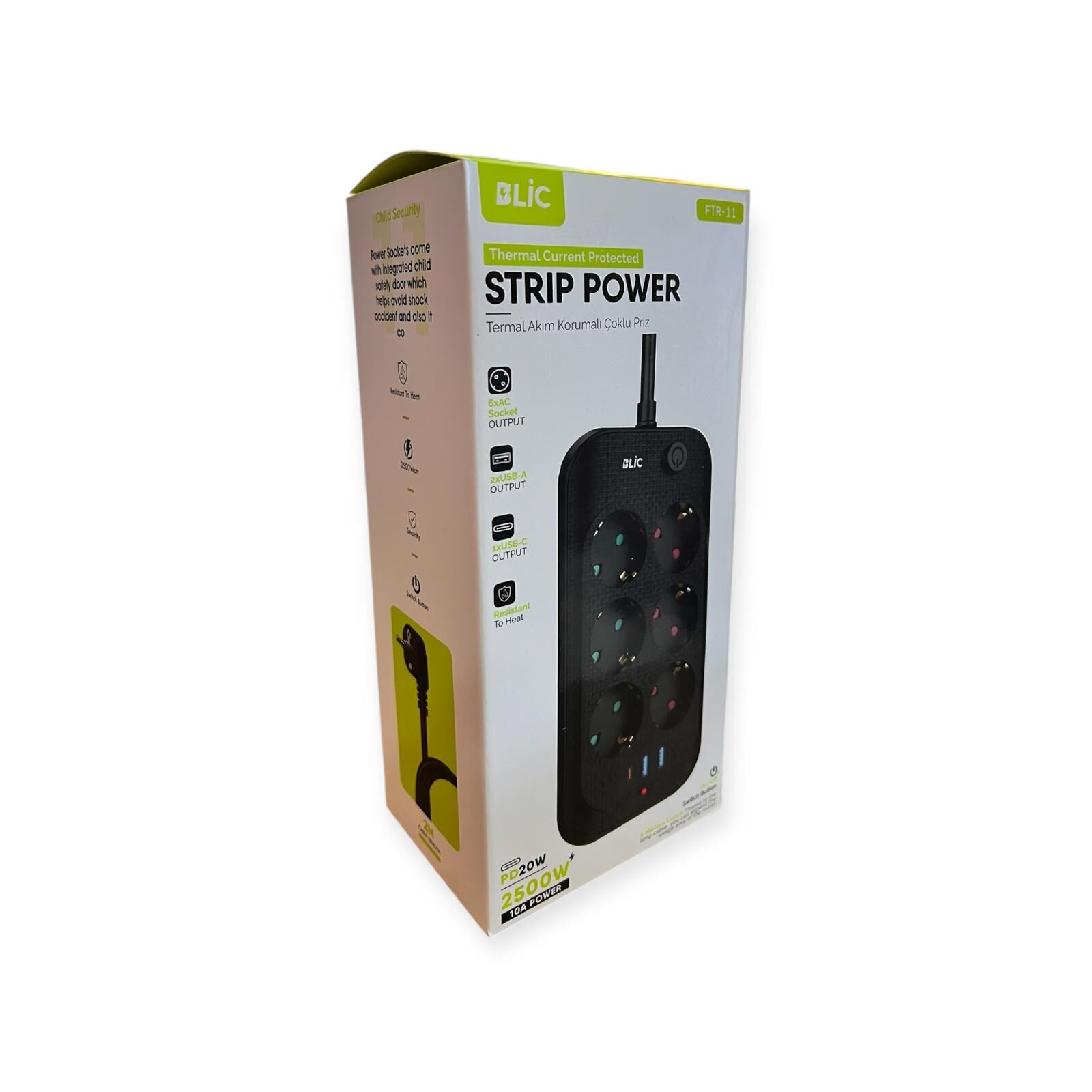 Strip Power Termal Akim Korumali 6 Li Priz