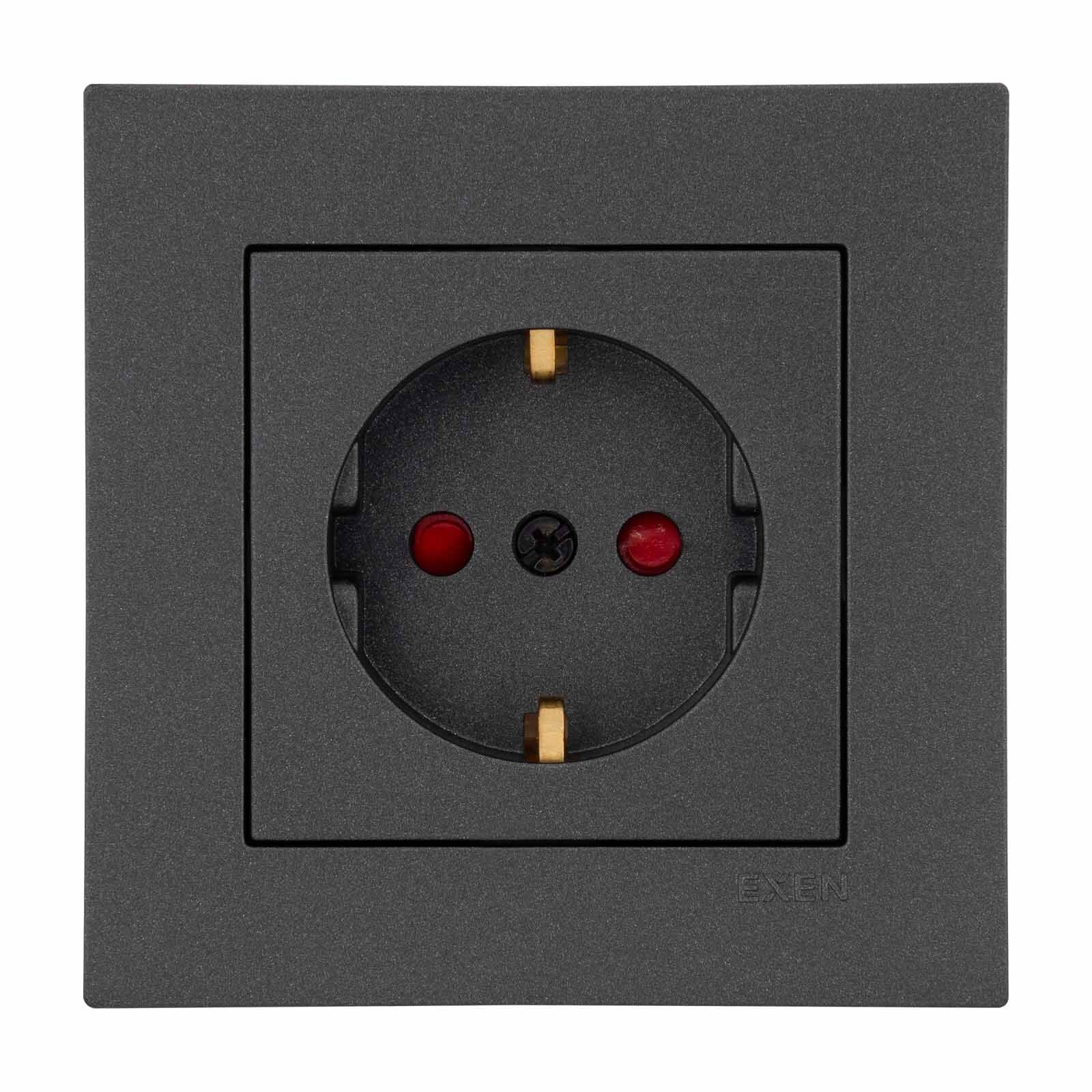 Exen Karell Antrasit Çocuk Korumali Toprakli Priz Komple Takim