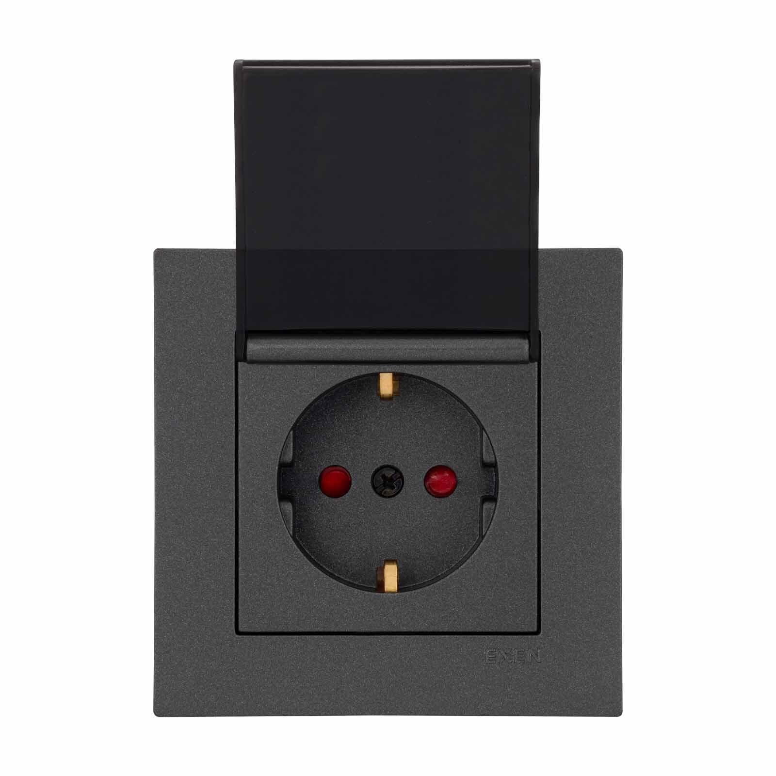Exen Karell Antrasit Kapakli Çocuk Korumali Toprakli Priz Komple Takim
