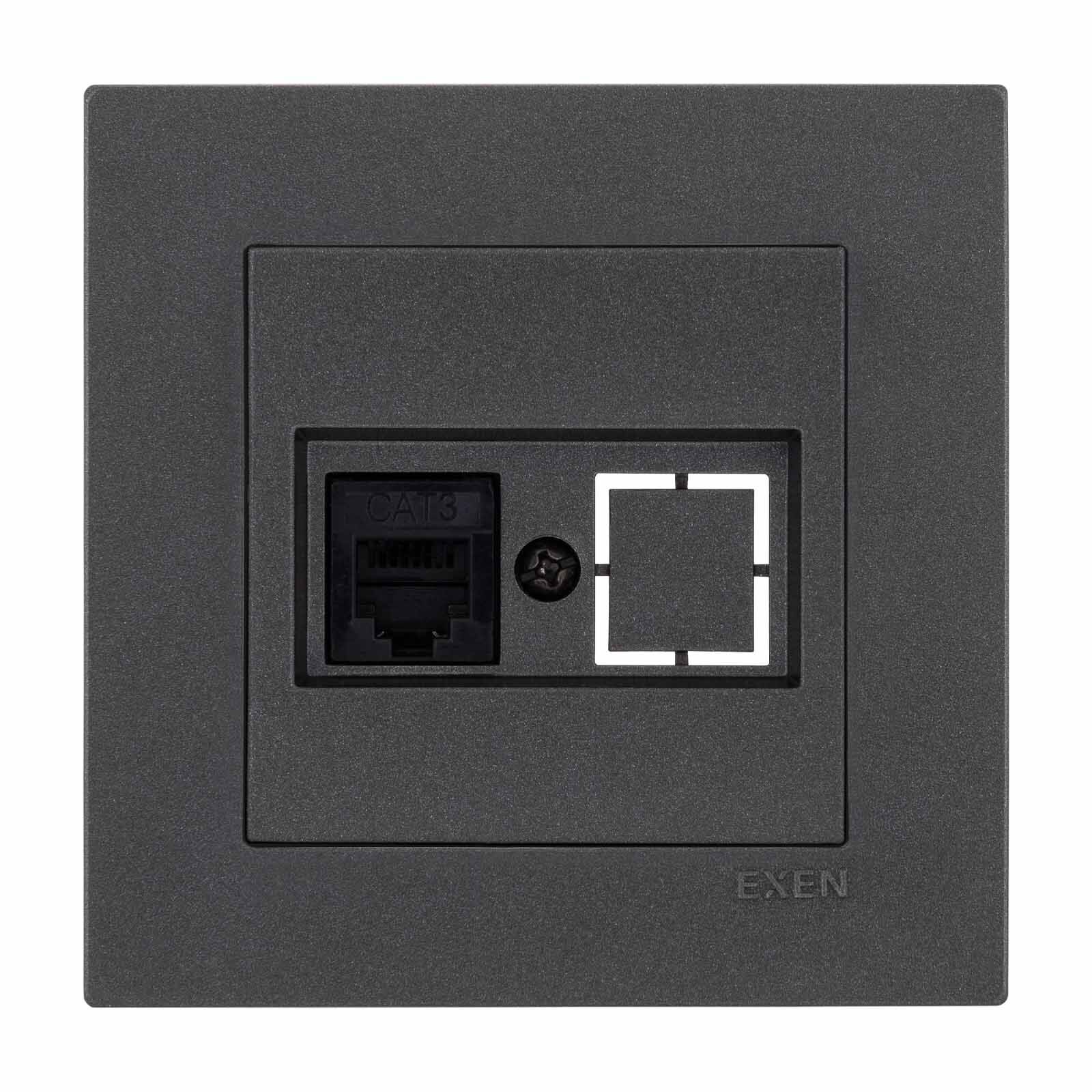 Exen Karell Antrasit Nümeris Telefon Prizi (Cat3 Kablosuz) Komple Takim