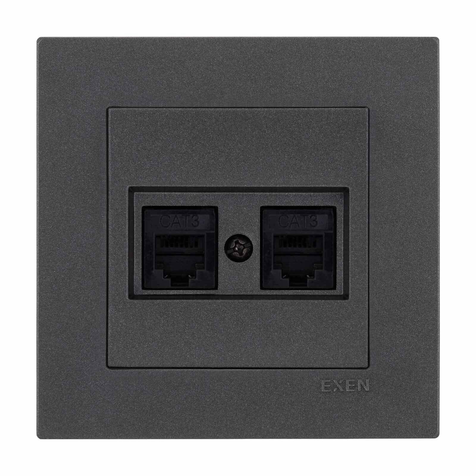 Exen Karell Antrasit Ikili Nümeris Telefon Prizi (2Xrj45 Cat3) Komple Takim