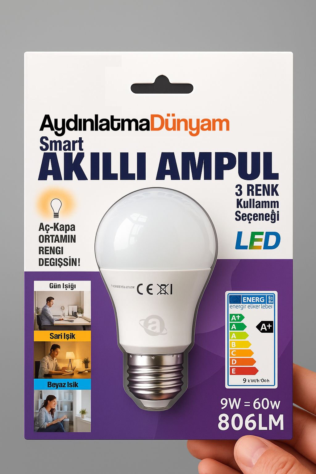 Smart Akilli Ampul 3 Renk 9W 806 Lm