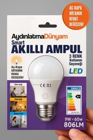Smart Akilli Ampul 3 Renk 9W 806 Lm