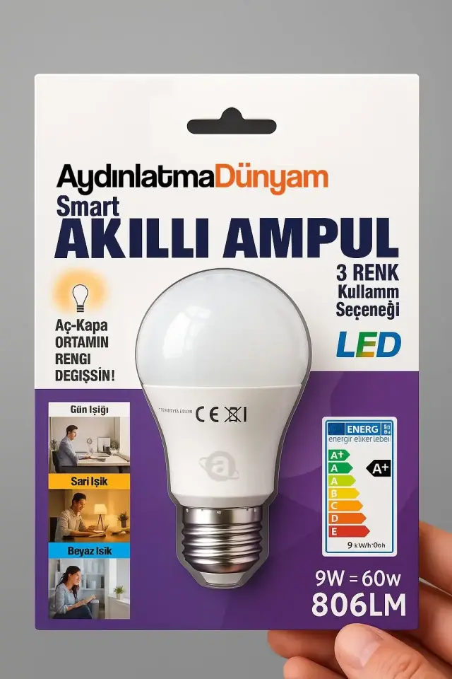 Smart Akilli Ampul 3 Renk 9W 806 Lm