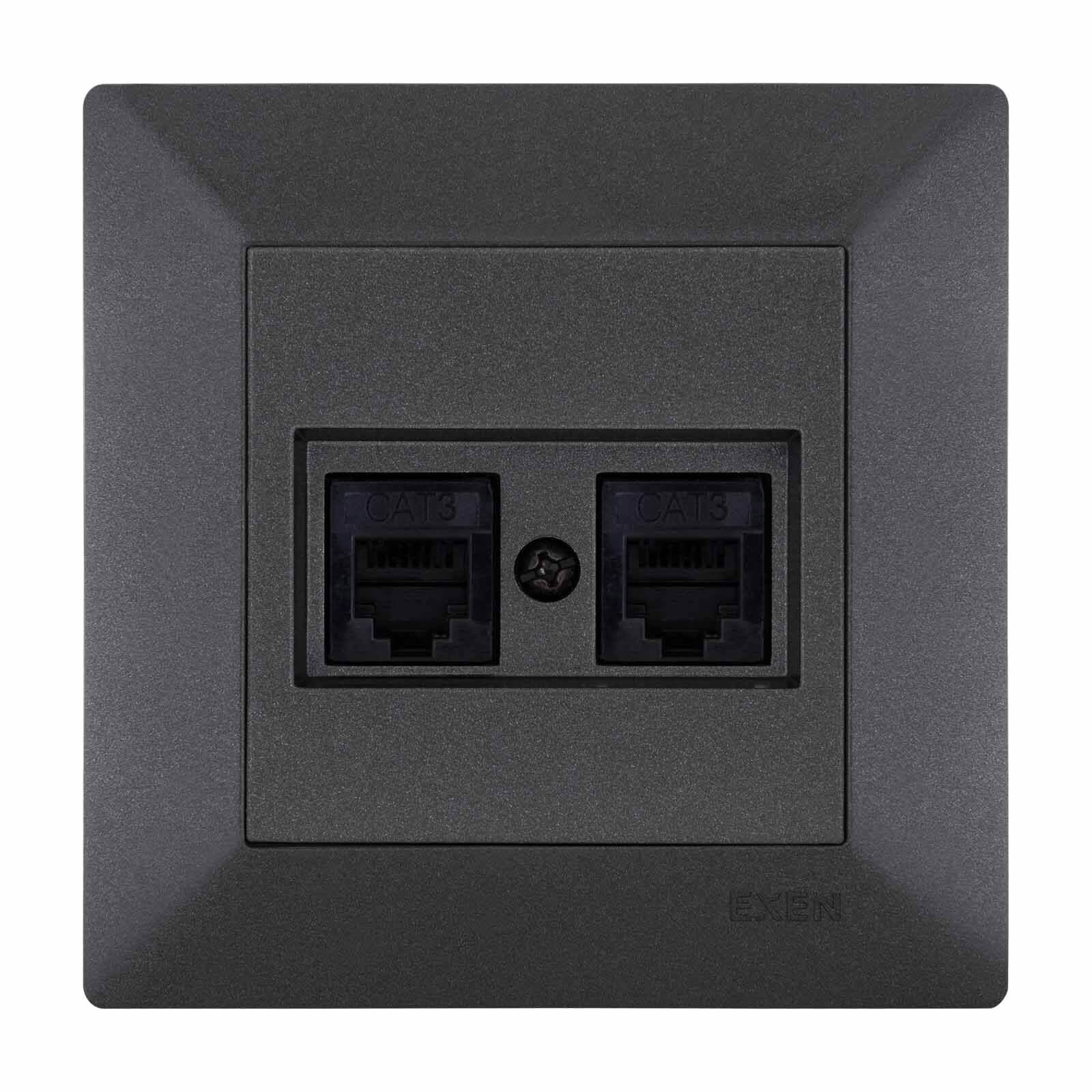 Exen Odak Antrasit Ikili Nümeris Telefon Prizi (2Xrj45 Cat3) Komple Takim