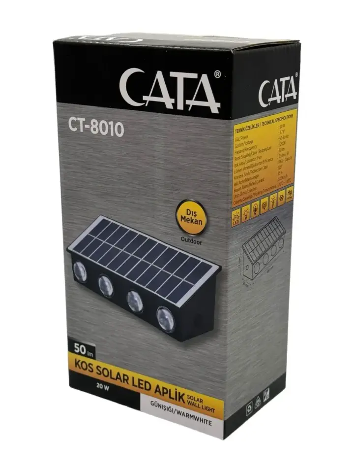 Cata Ct-8010-20 Watt Kos Solar Led Aplik Dış Mekan Günisigi