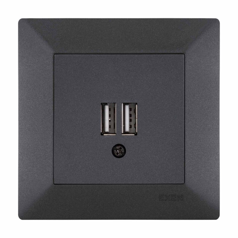 Exen Odak Antrasit 2X Usb Sarj Prizi Komple Takim