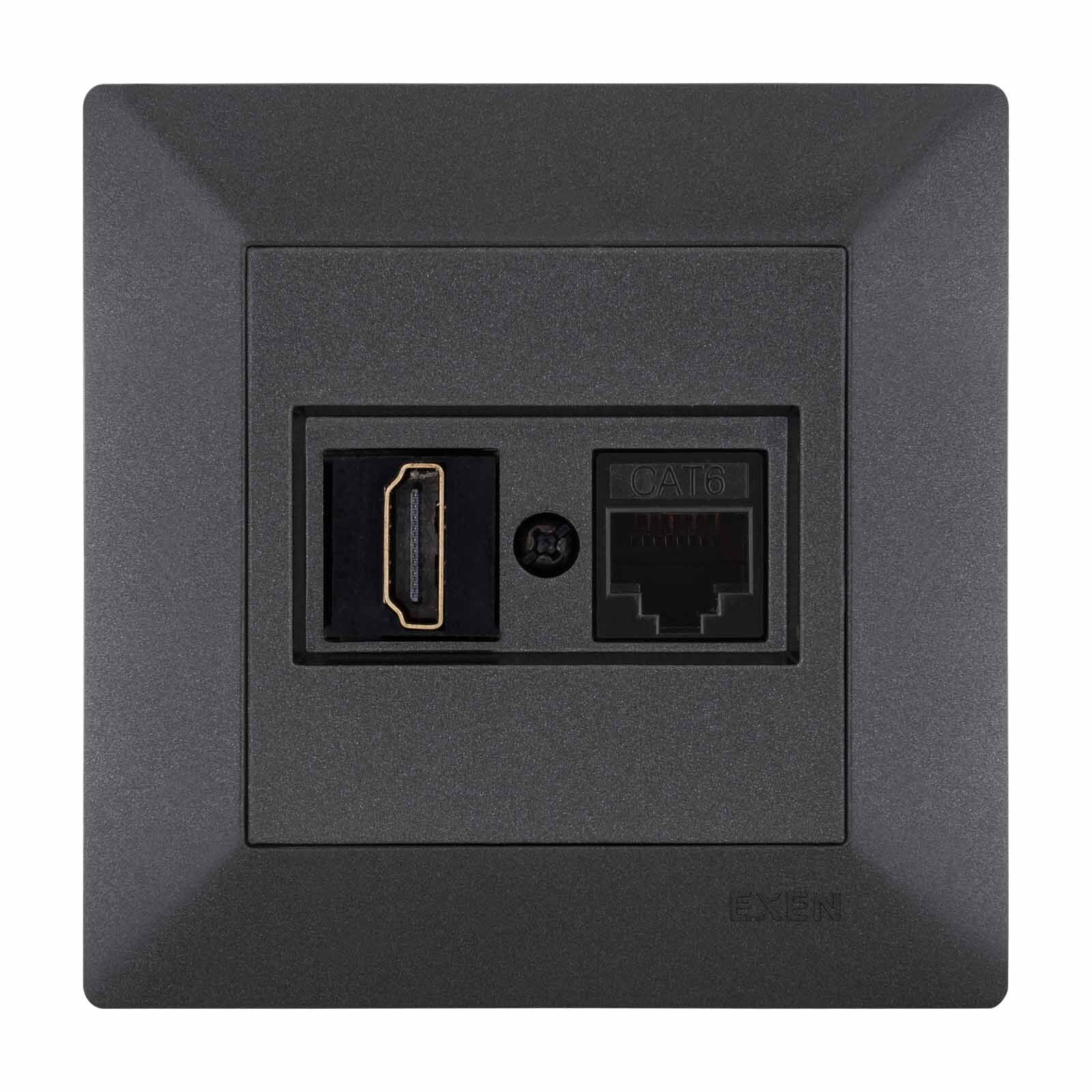 Exen Odak Antrasit Hdmi+Data Priz Jakli Komple Takim