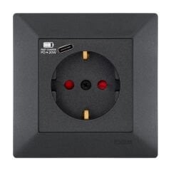 Exen Odak Antrasit Toprakli Priz + Type-C Komple Takim