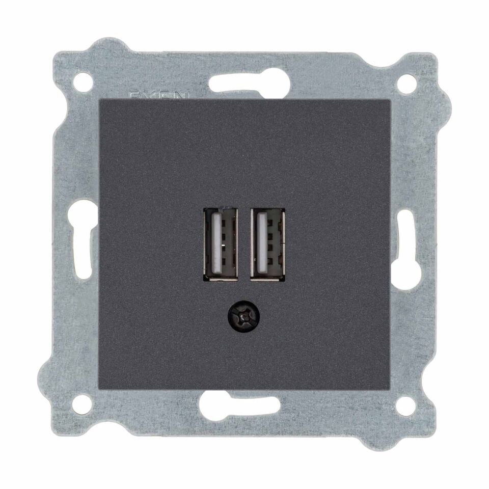 Exen Antrasit Modül+Kapak  2X Usb Sarj Prizi