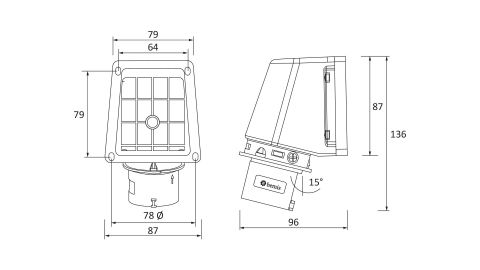 Bemis  3/16A. 90° Eğik Duvar Fiş IP44 BC1-1403-2236