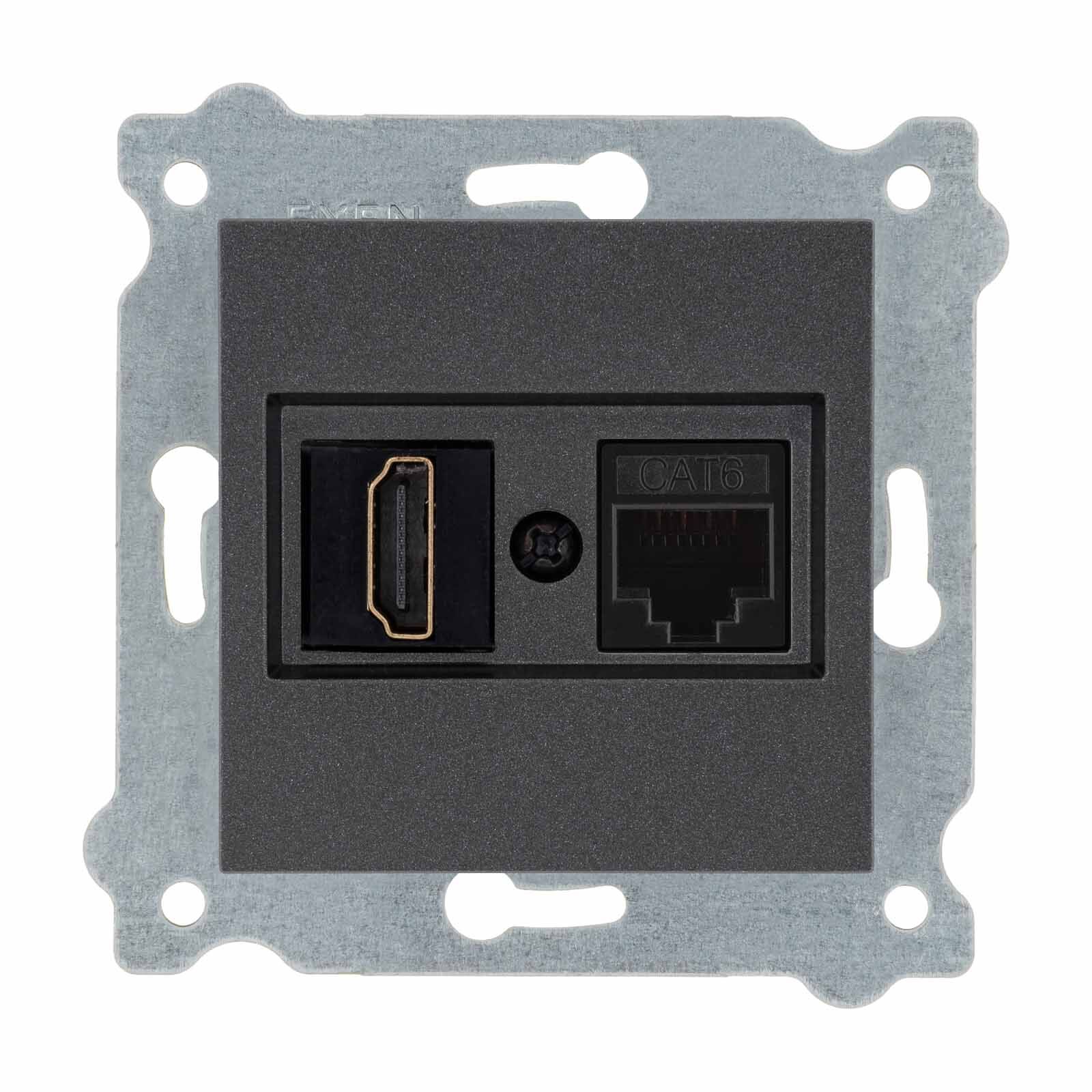 Exen Antrasit Modül+Kapak  Hdmi+Data Priz Jakli