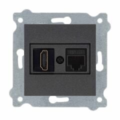 Exen Antrasit Modül+Kapak  Hdmi+Data Priz Jakli