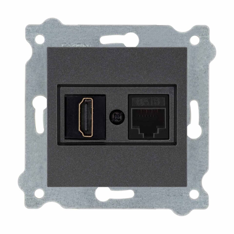 Exen Antrasit Modül+Kapak  Hdmi+Data Priz Jakli