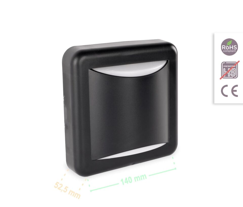ACK 4W Led Duvar Apliği Siyah 3000K Ip44 AH07-05101