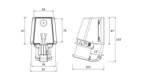 Bemis  3/16A. 90° Eğik Duvar Fiş (Yaylı Kapaklı) IP44 BC1-1403-2235