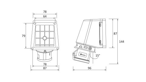Bemis  3/16A. 90° Eğik Duvar Priz IP44 BC1-1403-2535