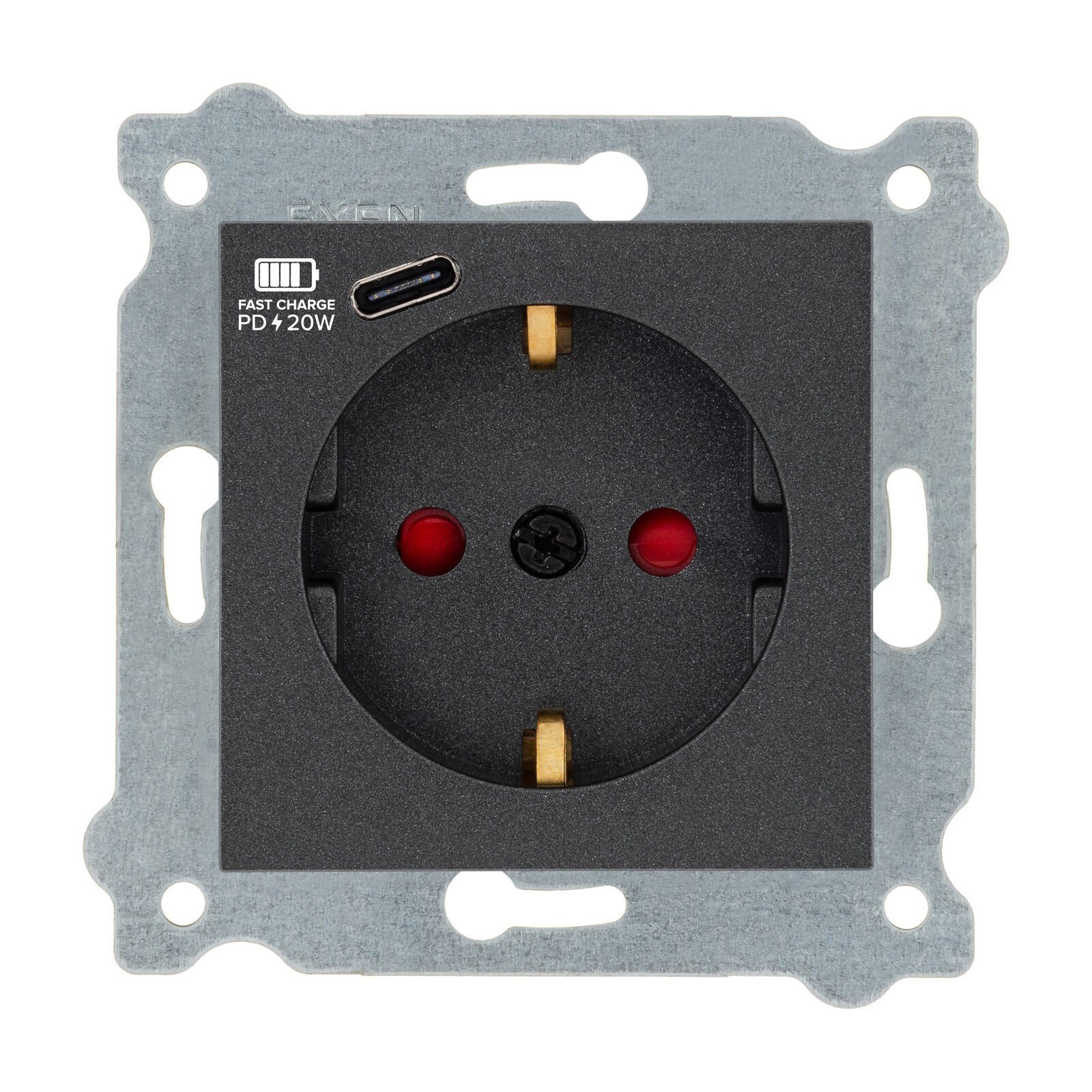 Exen Antrasit Modül+Kapak  Toprakli Priz + Type-C