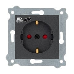 Exen Antrasit Modül+Kapak  Toprakli Priz + Type-C