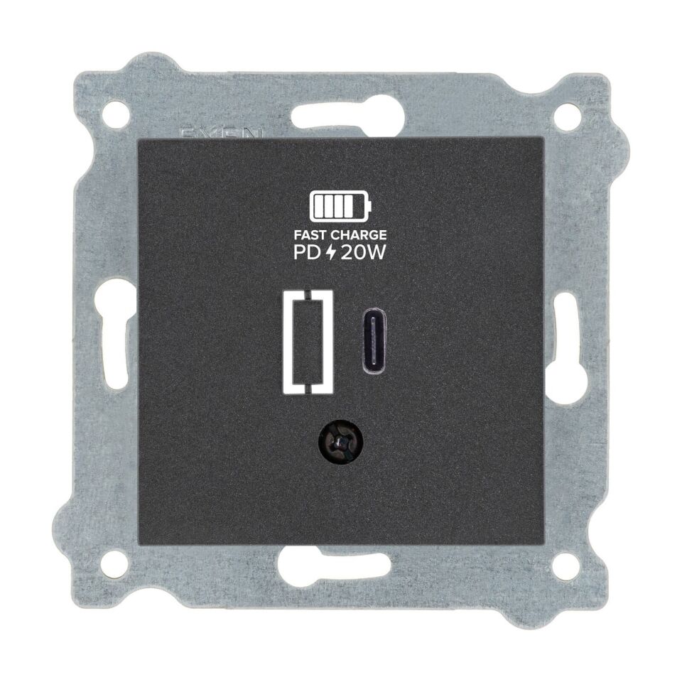 Exen Antrasit Modül+Kapak  Usb Sarj Prizi Type-C