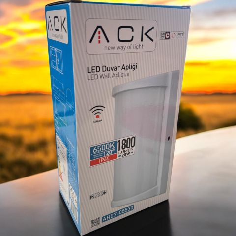 ACK 20W Sensörlü Led Duvar Apliği Beyaz 6500K Ip65 AH07-05530