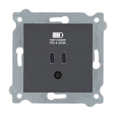 Exen Antrasit Modül+Kapak  2X Usb Sarj Prizi Type-C