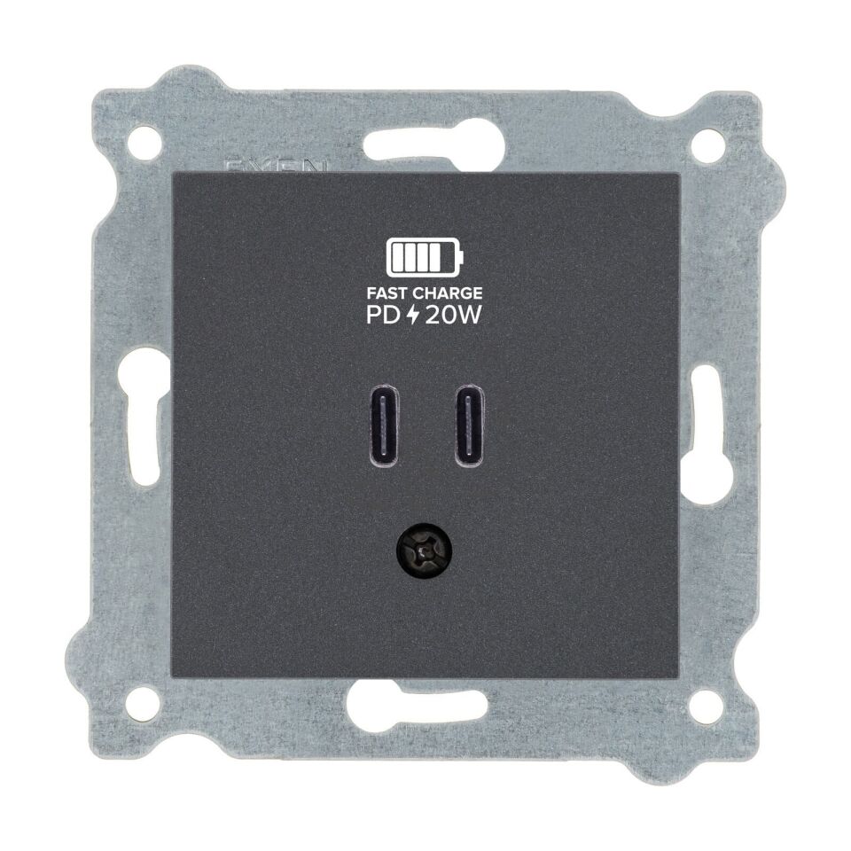 Exen Antrasit Modül+Kapak  2X Usb Sarj Prizi Type-C