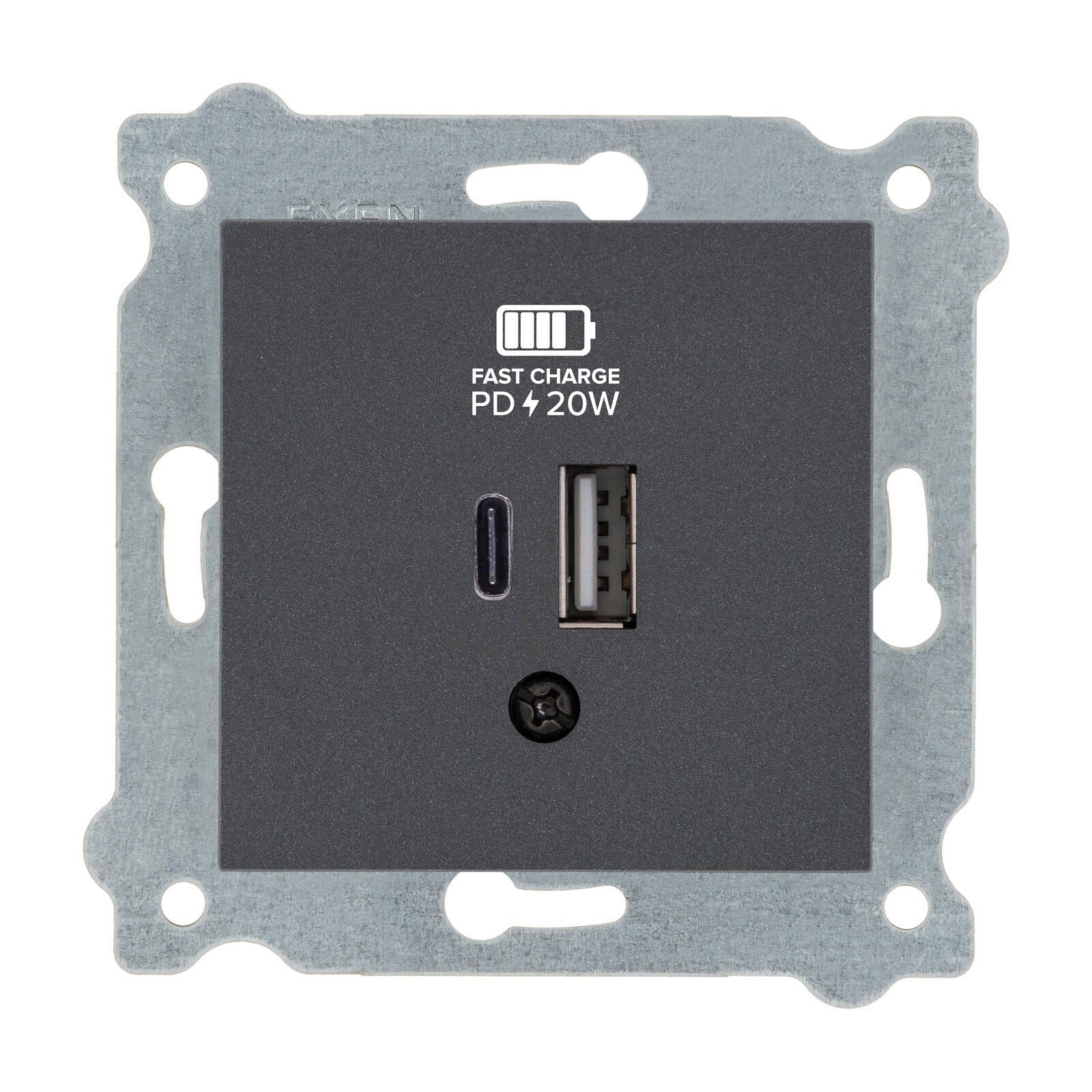 Exen Antrasit Modül+Kapak  2X Usb Sarj Prizi Type-C + Type-A