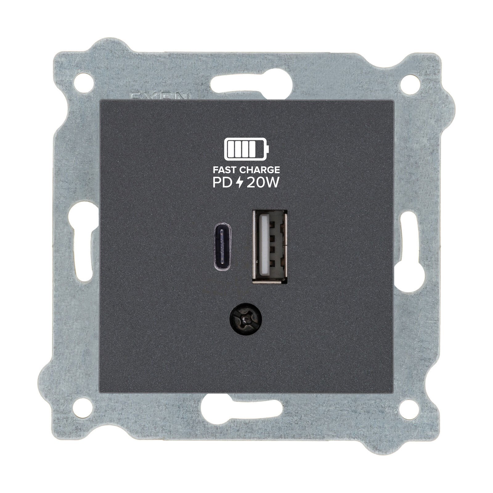 Exen Antrasit Modül+Kapak  2X Usb Sarj Prizi Type-C + Type-A