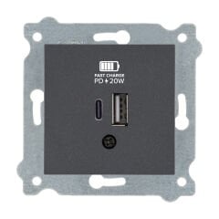 Exen Antrasit Modül+Kapak  2X Usb Sarj Prizi Type-C + Type-A