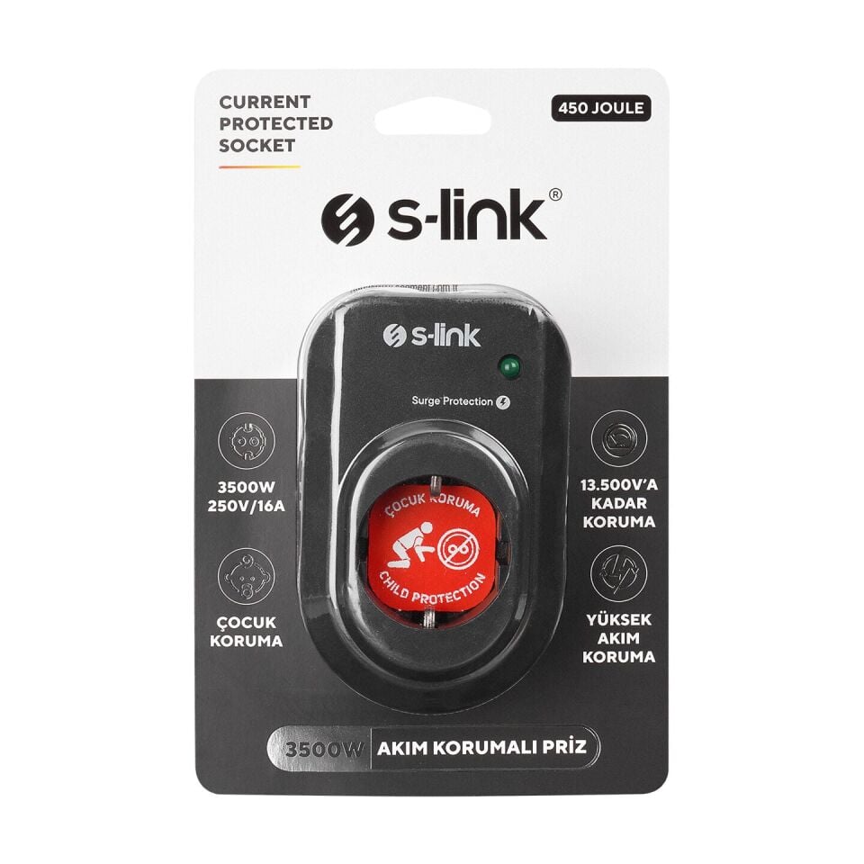 S-Link Sl-06 16A 3500W 450 Joule Akim Korumali Tekli Priz