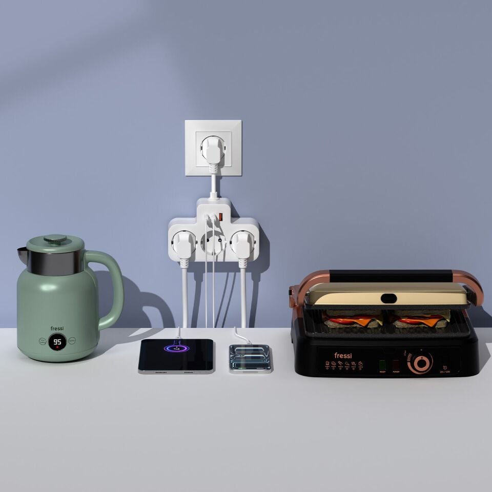 S-Link Prz07 Beyaz 3 Soketli 15Mm 1 Usb 2 Type-C Pd20W 1050 Joule Tam Bakir Kablolu Akim Korumali Priz
