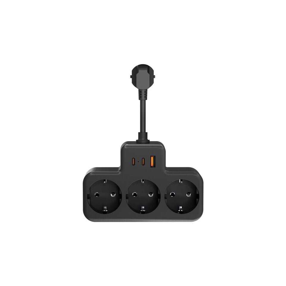 S-Link Prz07 Siyah 3 Soketli 15Mm 1 Usb 2 Type-C Pd20W 1050 Joule Tam Bakir Kablolu Akim Korumali Priz