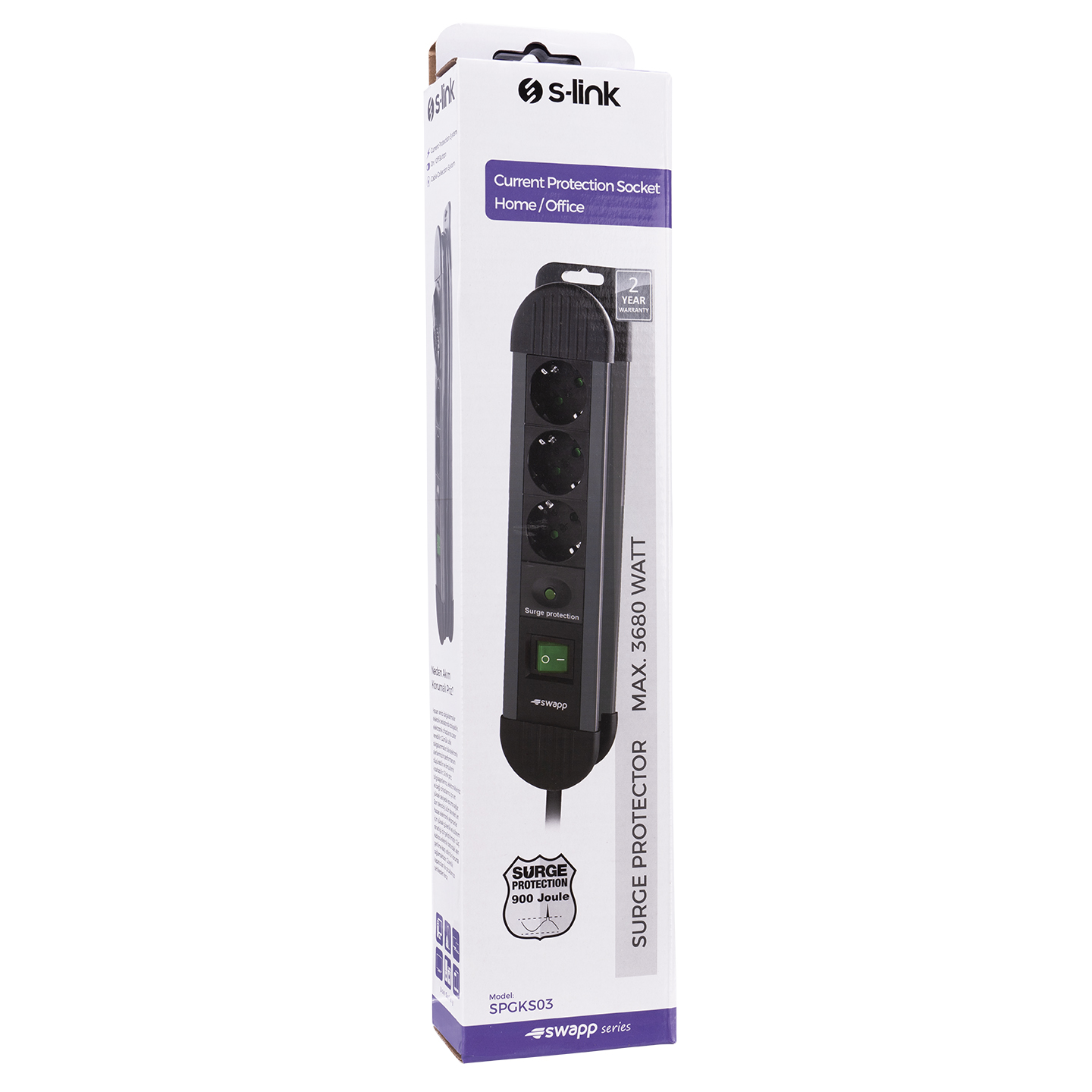 S-Link Swapp Spgks05 1.5M 3G1.5Mm2 900 Joule 5Li Akim Kor. Gri Priz Çoklayici