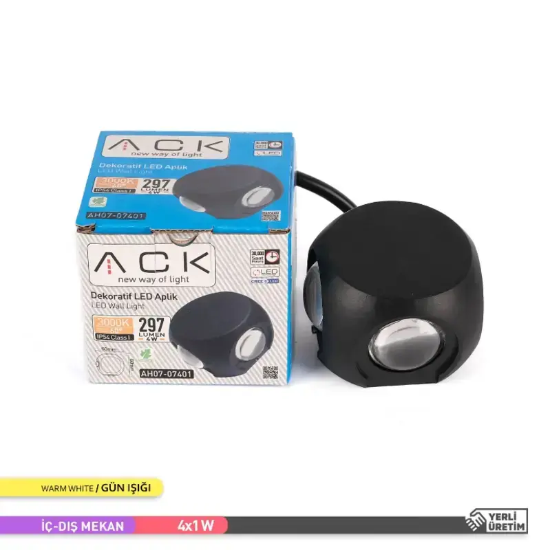 ACK 4*1W / Smd Chıp / Siyah Aplik / 3000K / Ip54 / Skd Full Set Includes Screw/Sıze: 60Mm AH07-07401
