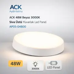 ACK 48W Beyaz 3000K Siva Üstü Yuvarlak Led Panel AP05-04800