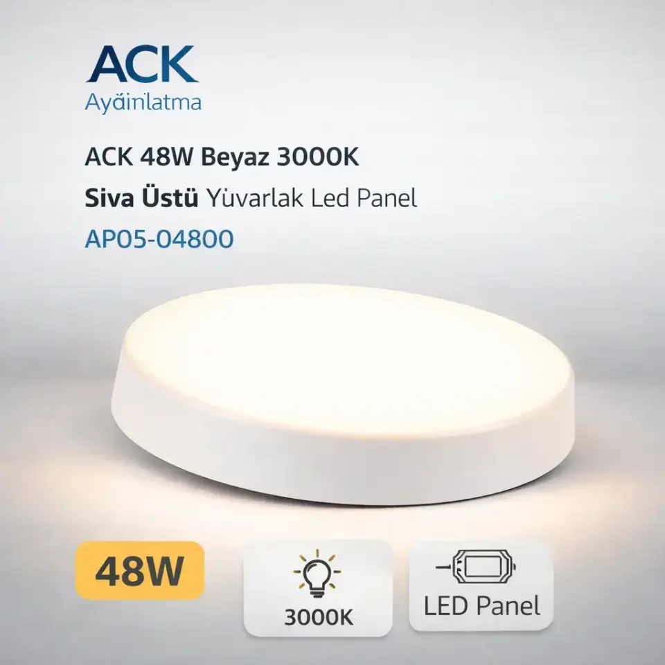 ACK 48W Beyaz 3000K Siva Üstü Yuvarlak Led Panel AP05-04800
