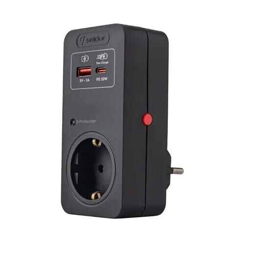 Seldur USB Hizli Sarjli, Sok ve Akim Korumali Fis-Priz (720J), ÇK, Siyah E1TH33S