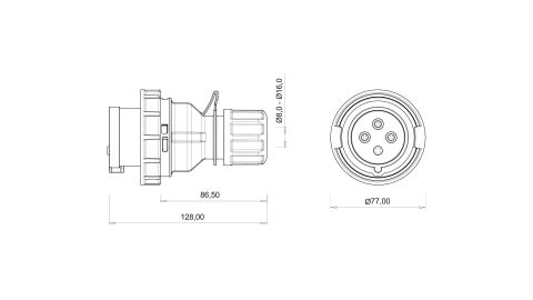 Bemis  4/16A. Düz Fiş IP67 BC1-1504-7011