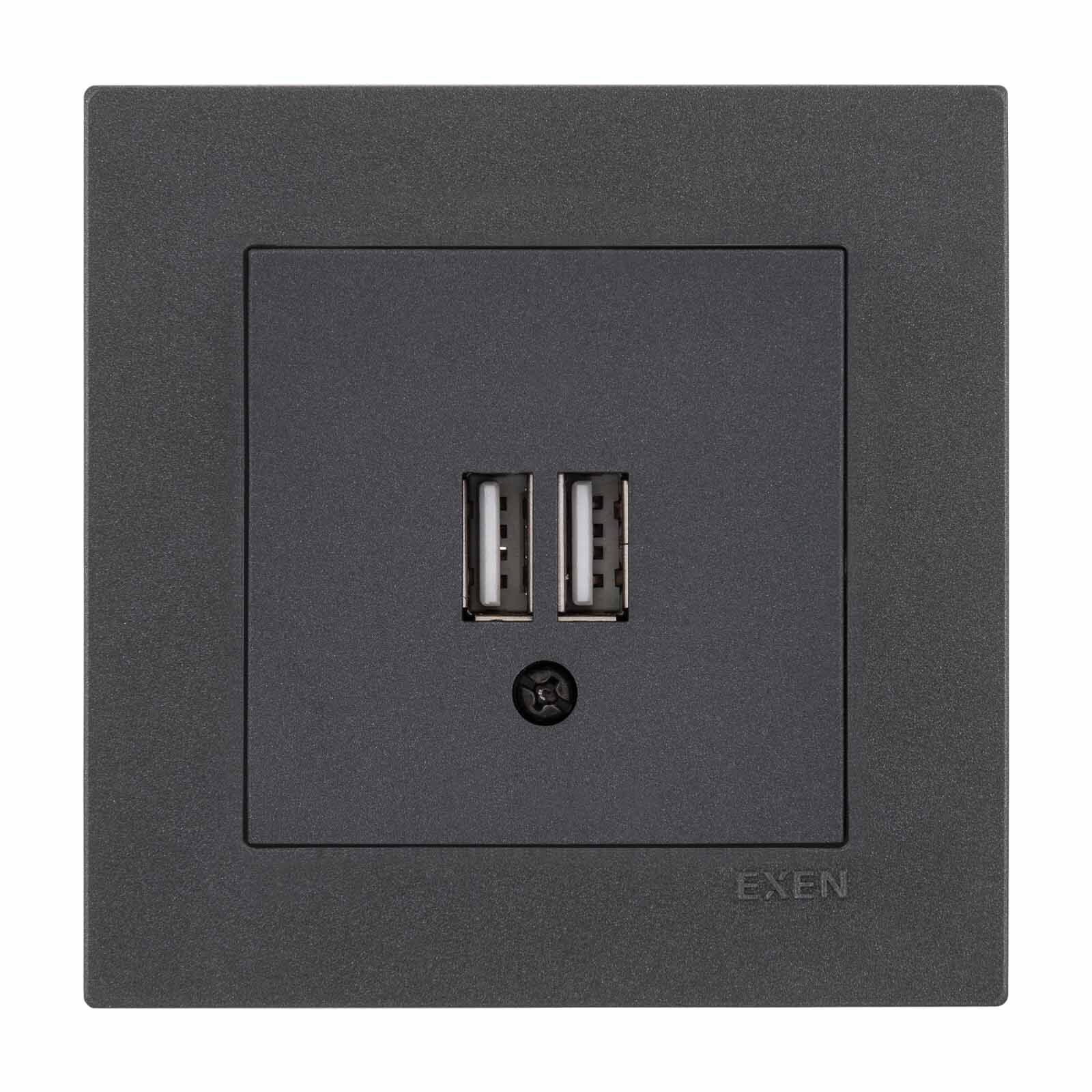 Exen Karell Antrasit 2X Usb Sarj Prizi Komple Takim